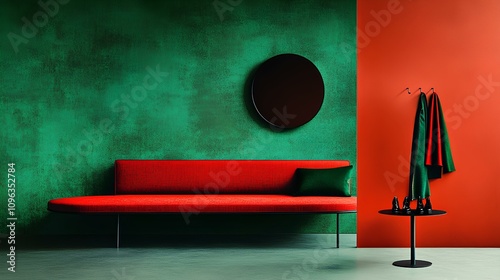 Elegant functional interior design classic red and green palette in modern space minimalist viewpoint
