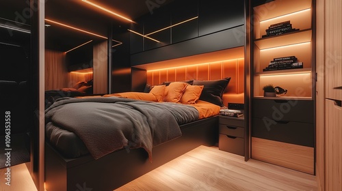 Elegant and functional classic interior design in a cozy bedroom modern environment warm lighting aesthetic