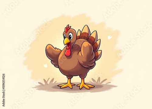 A cheerful animated character featuring a turkey is depicted in the charming drawing that showcases its endearing personality. photo