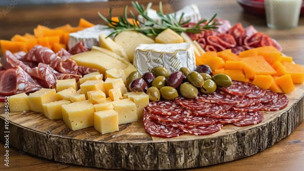Spinning board with cheese and sliced cured meats Spinning board with cheese and sliced cured meats