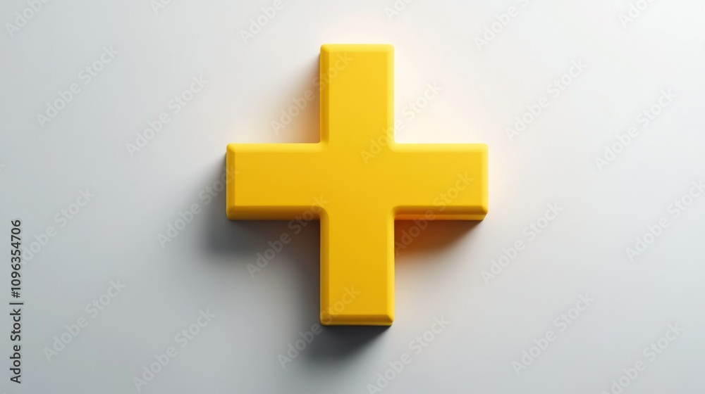 Fototapeta premium Vibrant Yellow Plus Symbol on Soft Shadow Background