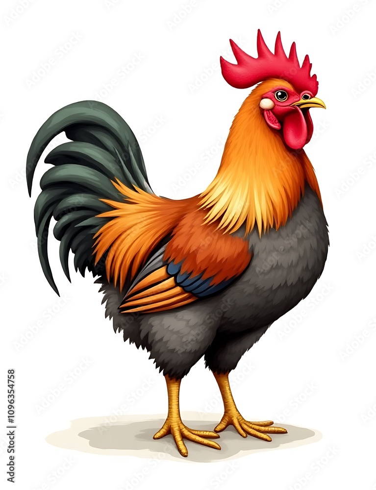 Fototapeta premium A colorful drawing of a domesticated bird that is commonly raised for its meat in many parts of the world.