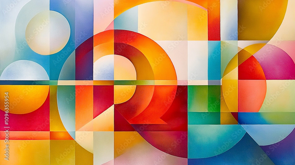 An abstract and geometric painting that explores the relationship between order and chaos An abstract and geometric painting that explores the relationship between order and chaos