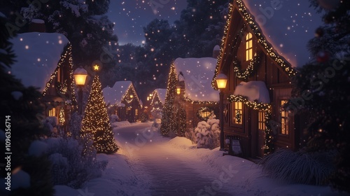 Charming Christmas village with festive flair and Christmas trees