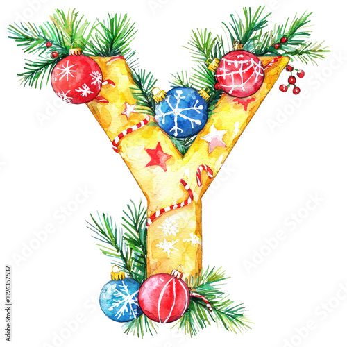 Festive christmas letter y with ornaments holiday decor digital art cheerful environment artistic view seasonal celebration