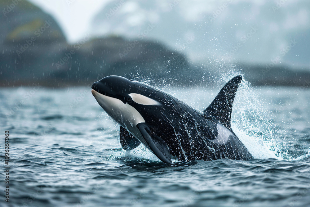 Fototapeta premium Fantastically beautiful majestic huge whale in deep ocean