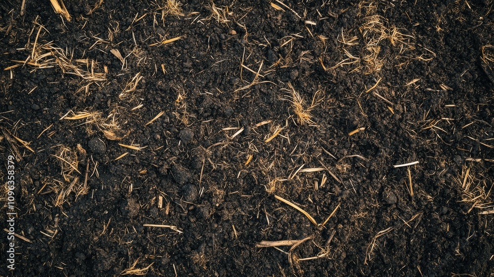Detailed image of crop residue covering the soil in a harvested field, showing its role in preventing erosion and enriching soil quality in sustainable farming. Detailed image of crop residue covering the soil in a harvested field, showing its role in preventing erosion and enriching soil quality in sustainable farming.