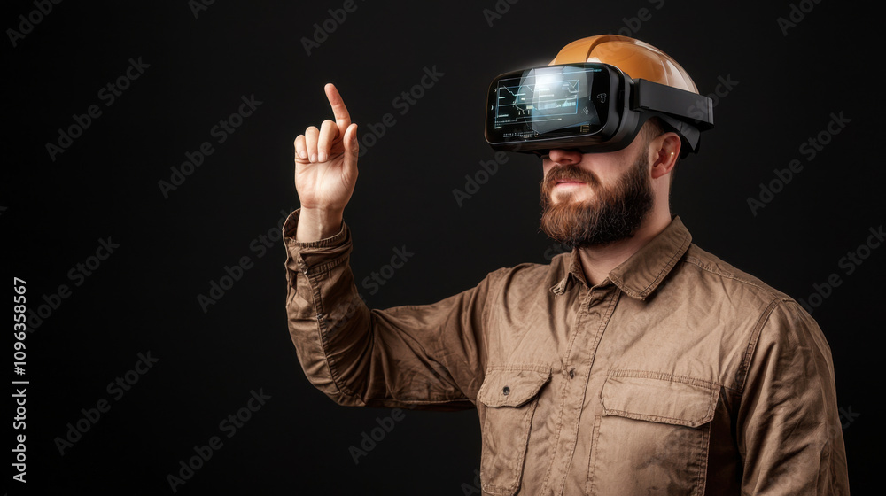 Man using virtual reality headset, exploring futuristic technology Man using virtual reality headset, exploring futuristic technology