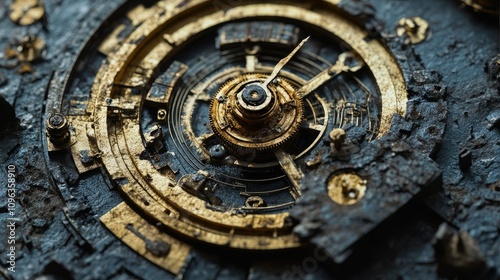 Detailed shot of the Antikythera mechanism with ancient Greek relics, highlighting the intricate design and technological advancement of the device. photo