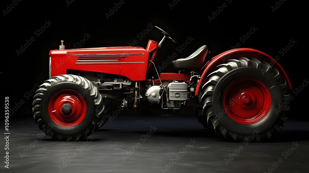 Classic red farm tractor with rugged design, restored vintage equipment Classic red farm tractor with rugged design, restored vintage equipment