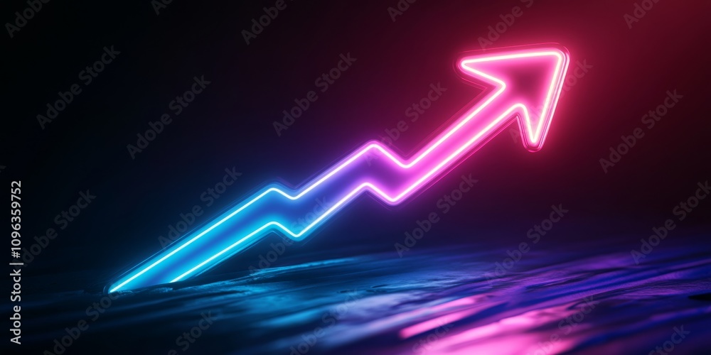 A bright and striking neon arrow that points upwards, serving as a symbol of progress, growth, and positive advancement in many different contexts, inspiring creativity and forward thinking A bright and striking neon arrow that points upwards, serving as a symbol of progress, growth, and positive advancement in many different contexts, inspiring creativity and forward thinking