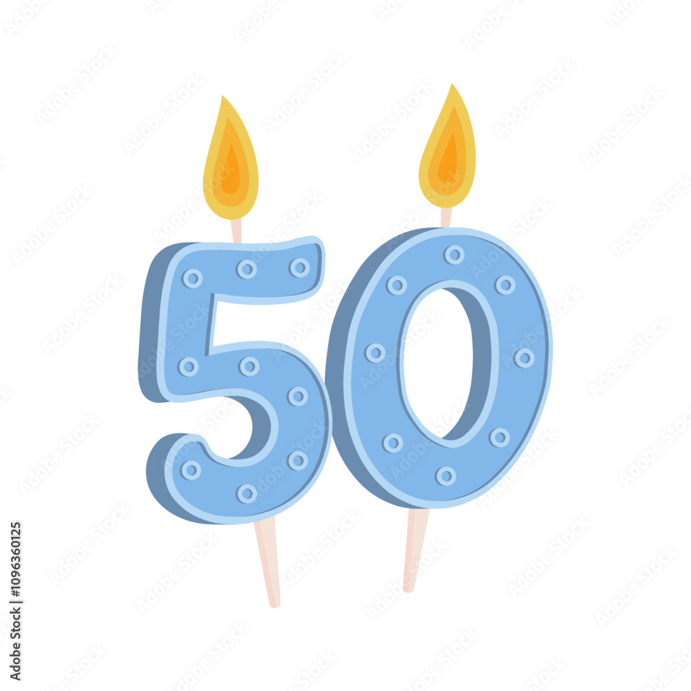 Happy Birthday Cake Topper. Birthday. Yellow candles on the cake. Anniversary date. 50 years old.