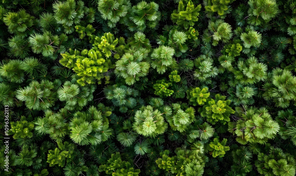 Natural Textures, Close-up aerial view of tree tops with distinct textures, such as needle-like pines and broad-leaved trees Natural Textures, Close-up aerial view of tree tops with distinct textures, such as needle-like pines and broad-leaved trees