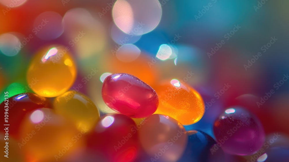 Colorful close-up of jelly beans showcasing a glossy surface with vibrant hues of orange, pink, yellow, and green, creating a playful and inviting candy scene. Colorful close-up of jelly beans showcasing a glossy surface with vibrant hues of orange, pink, yellow, and green, creating a playful and inviting candy scene.