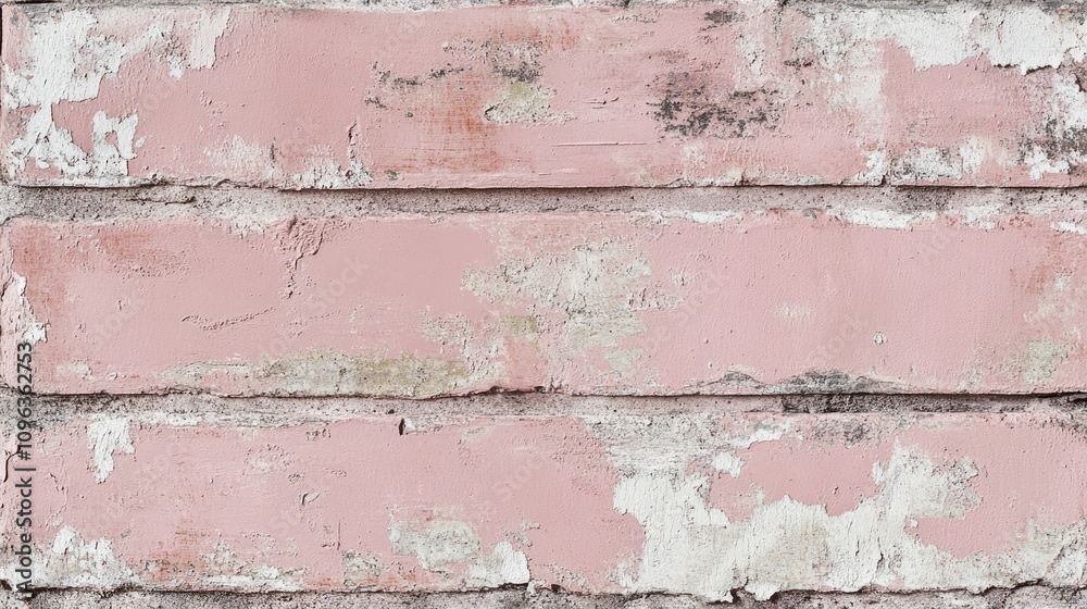 Close-up view of a weathered pink brick wall highlighting layers of peeling paint and texture, revealing signs of age and deterioration. Close-up view of a weathered pink brick wall highlighting layers of peeling paint and texture, revealing signs of age and deterioration.