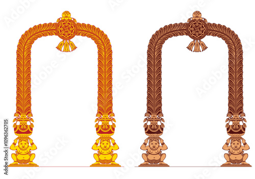 Sri Lankan Traditional Art, Temple Art, Makara Thorana Design. Makara Thorana is a unique and significant design element in Sri Lankan Buddhist temple architecture and art. Vector illustration.