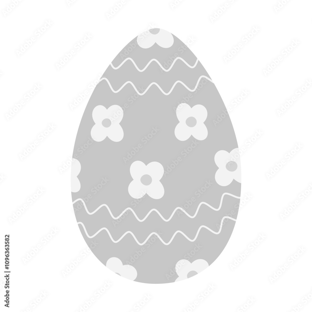 Easter egg patterned flowers and wavy lines in grayscale. Hand drawn Easter cars design element Easter egg patterned flowers and wavy lines in grayscale. Hand drawn Easter cars design element