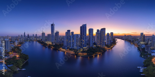 Wallpaper Mural Modern City Skyline with Office Buildings and Drone View at Sunset Torontodigital.ca