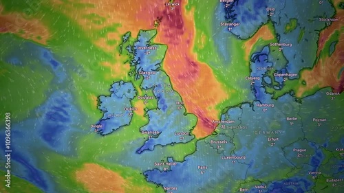 Wind Movement Map in Europe, Loop Video