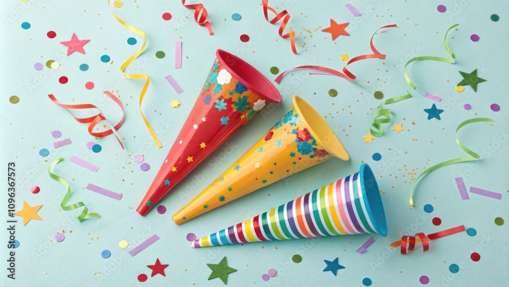 Obraz premium Colorful party hats and confetti for celebration
