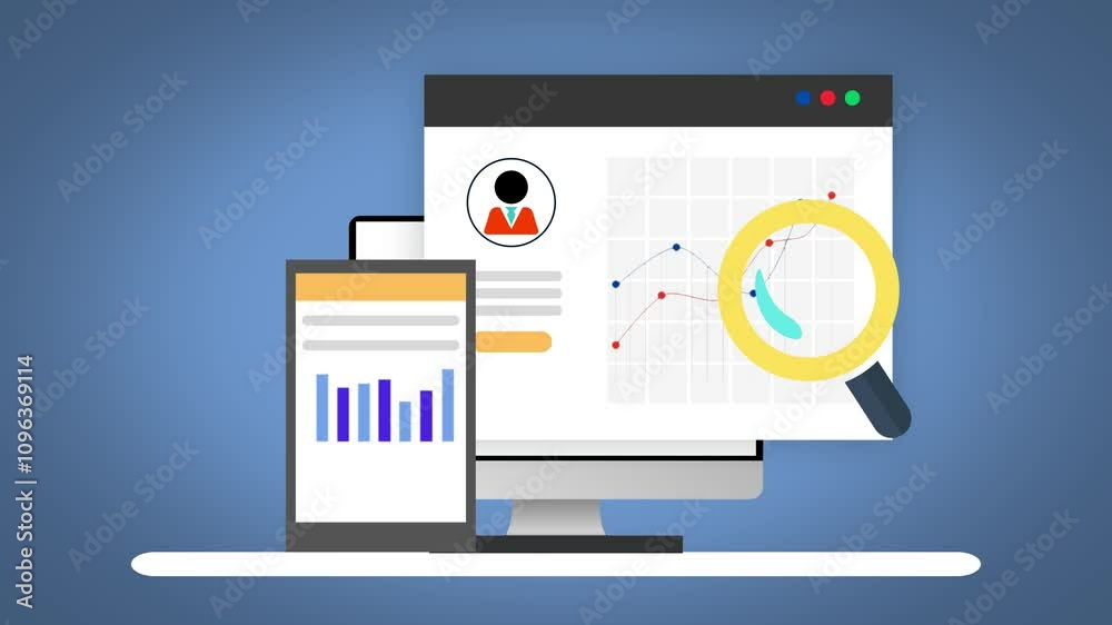 Future-Ready Business, Animated Concept of Customer Data Management, See how customer and market data come together on a virtual screen for better planning
