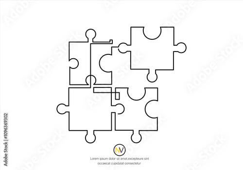 continuous line drawing of a four-piece puzzle that is combined isolated on a white background. Puzzle - jigsaw puzzle icon vector design template