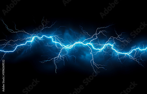 Isolated lightning on a black background, 3D rendering illustration, banner design with lightning concept, lightning in the sky.