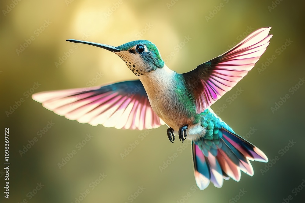 Fototapeta premium Dynamic hummingbird with contrasting tones