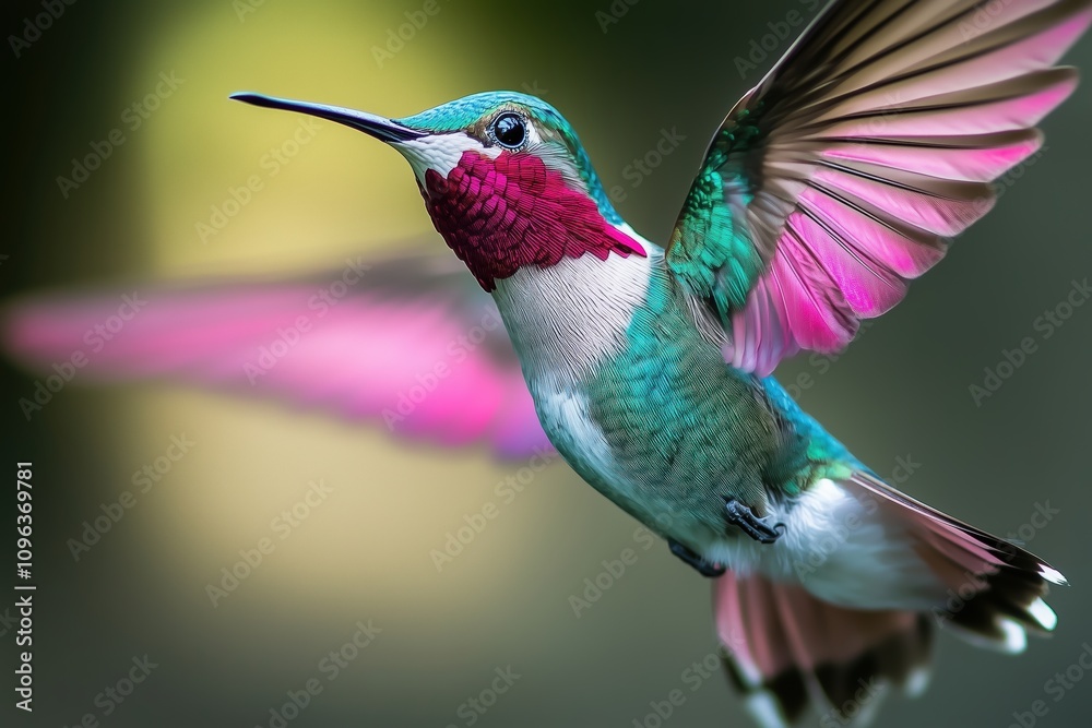 Fototapeta premium Hummingbird with spread wings and elegant linework