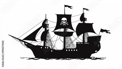 black pirate ship with white background generated by AI