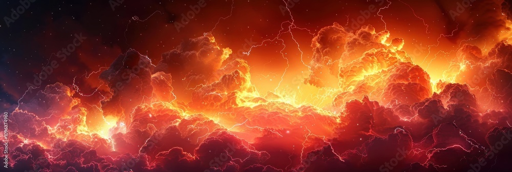 Fiery Sky with Lightning Bolts and Stars Fiery Sky with Lightning Bolts and Stars