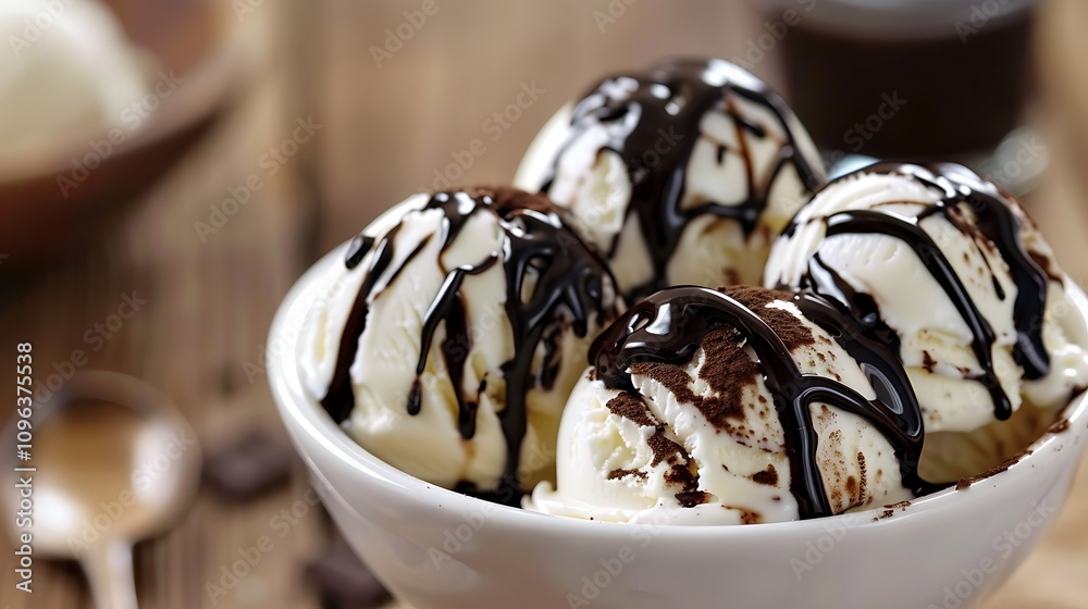 Ice cream with chocolate syrup Ice cream with chocolate syrup