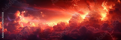 Fiery Sky With Lightning and Stars