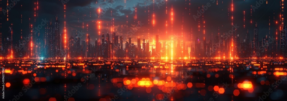 Futuristic Cityscape with Red Lights and Bokeh Futuristic Cityscape with Red Lights and Bokeh