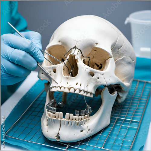 surgical to repair the skull bone with the metal mesh the procedure in medical