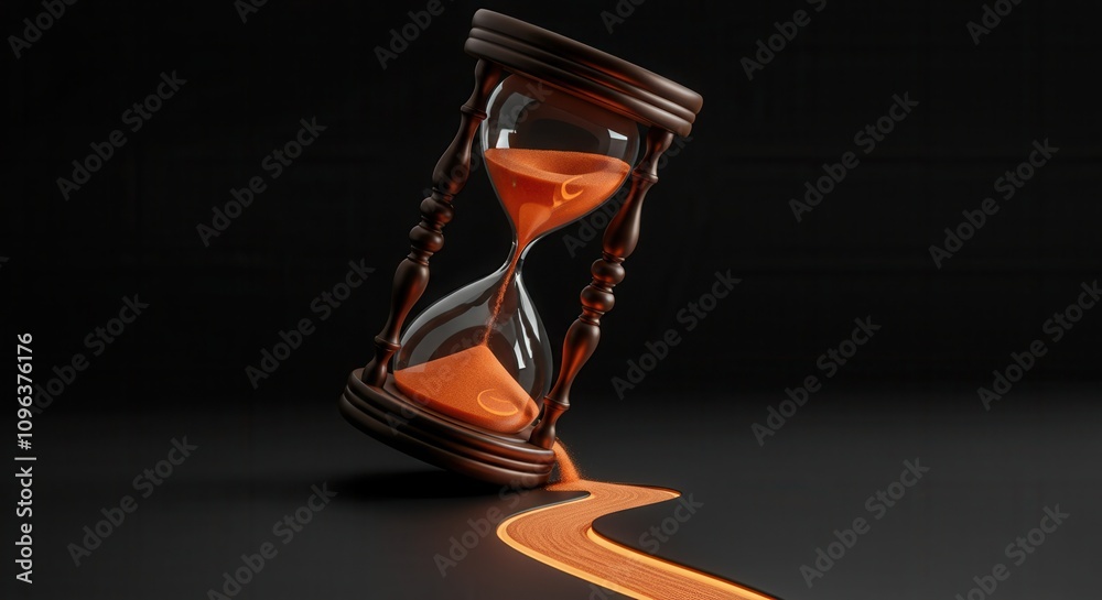 Elegant hourglass with melting time concept on dark background