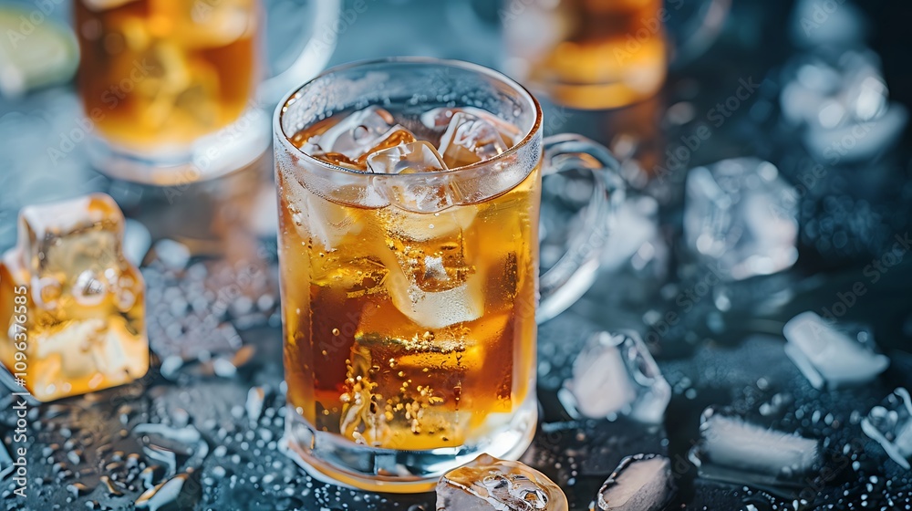 Iced tea tea in the background with cubes of ice Iced tea tea in the background with cubes of ice