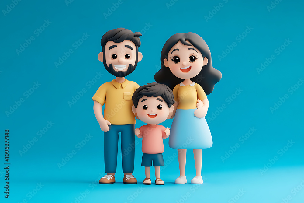 A cheerful cartoon family consisting of a father, mother, and son, smiling together. A cheerful cartoon family consisting of a father, mother, and son, smiling together.