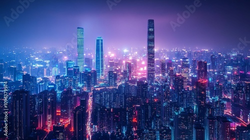 Wallpaper Mural Nighttime Cityscape Showing Illuminated Skyscrapers Torontodigital.ca