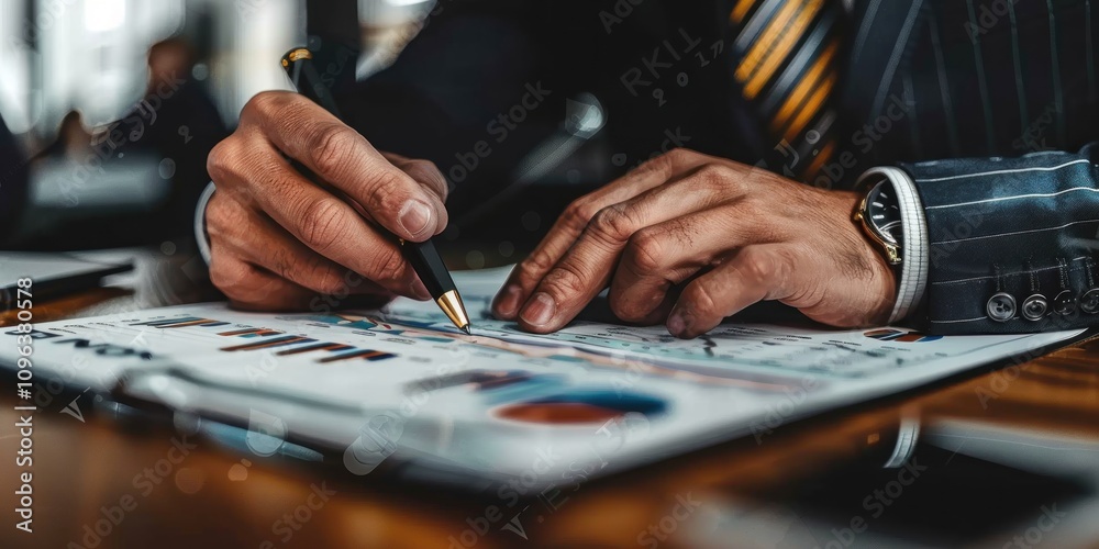 Close-up of a Businessman's Hands Analyzing Charts Close-up of a Businessman's Hands Analyzing Charts
