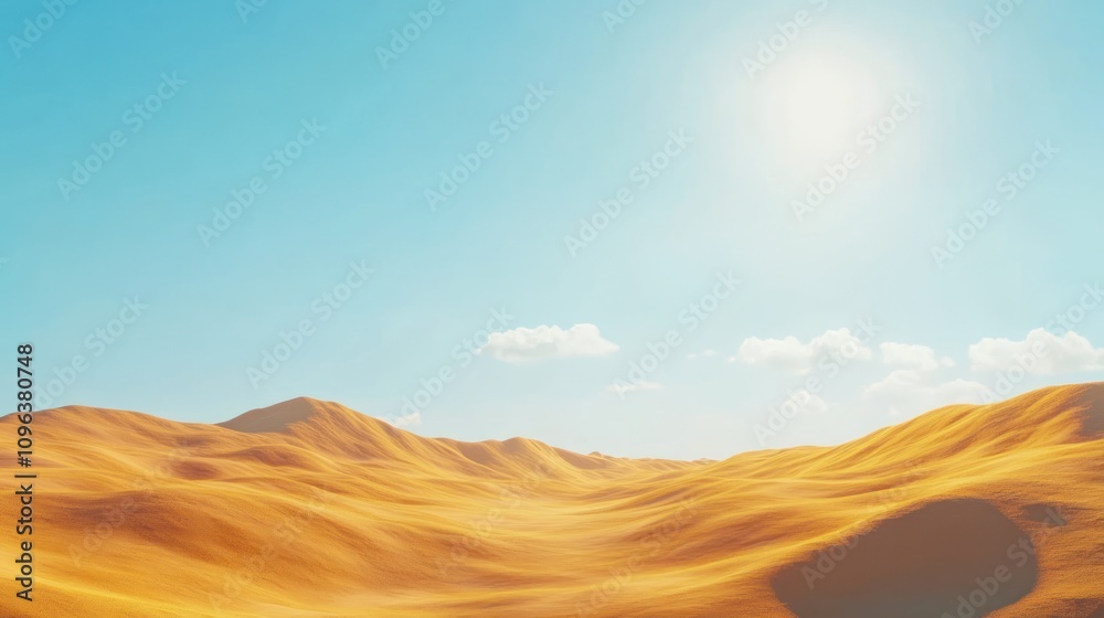 A serene desert landscape under a clear blue sky with gentle dunes and soft clouds. A serene desert landscape under a clear blue sky with gentle dunes and soft clouds.