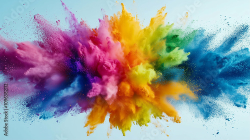 Color powder explosion creating vibrant rainbow splatter in graphic design art