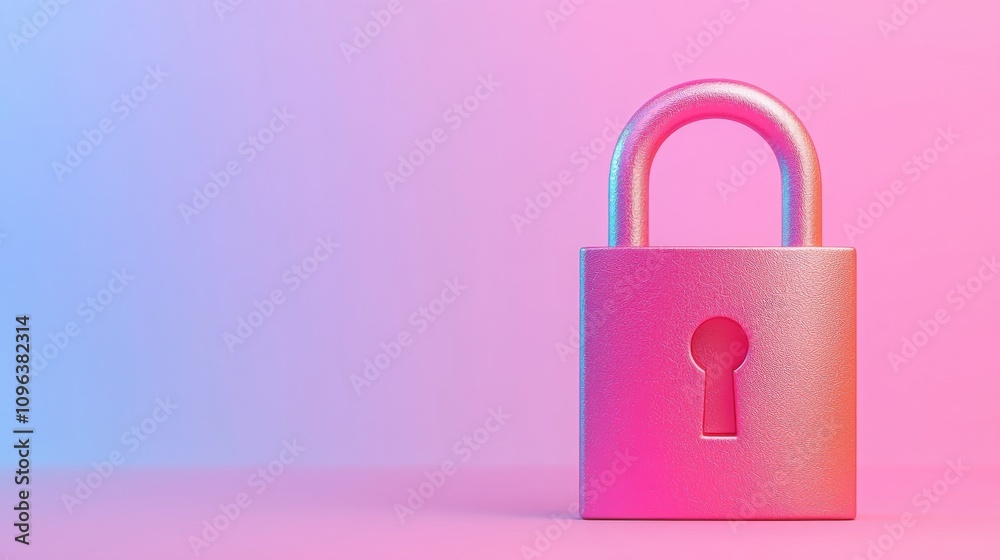 Anti tracking technology concepts. A shiny, pink padlock stands against a gradient background of blue and pink, symbolizing security and protection. Anti tracking technology concepts. A shiny, pink padlock stands against a gradient background of blue and pink, symbolizing security and protection.