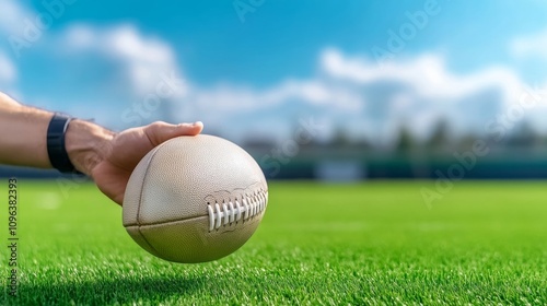 American Football Grip Training Coach s Hand Ball on Field photo