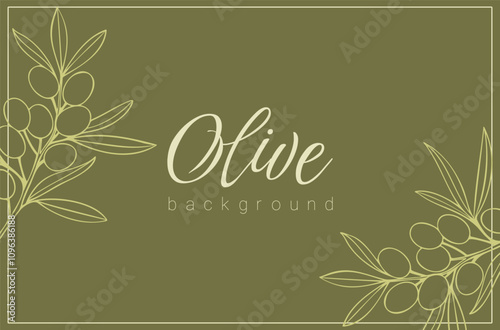 Label banner with olives silhouettes in frame and place for insert, olive background for design.
