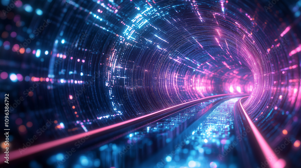 Obraz premium Futuristic Technology Abstract Background with Glowing Curved Lines