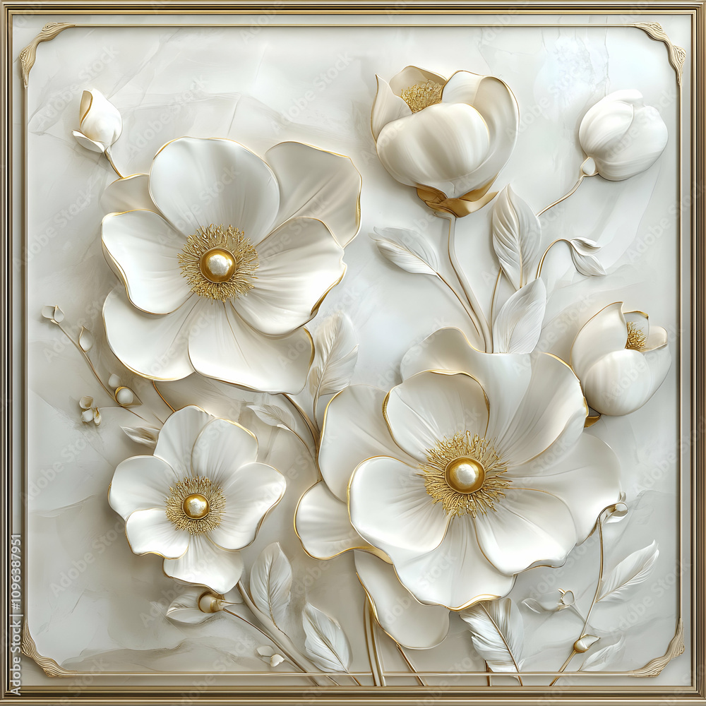 Elegant White Floral 3D Embossed Artwork Elegant White Floral 3D Embossed Artwork
