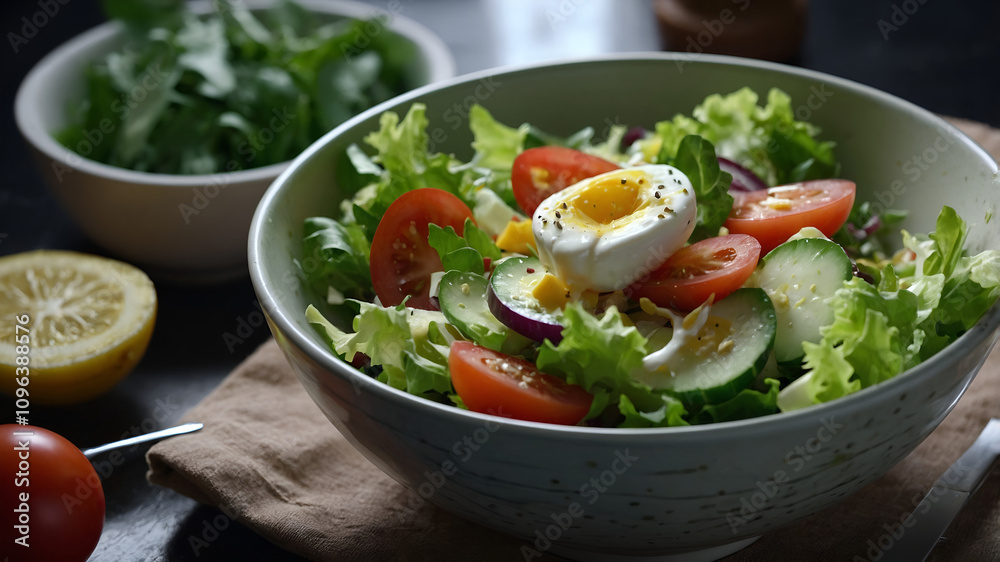 Fresh and healthy salad with mayonnaise in a bowl Fresh and healthy salad with mayonnaise in a bowl
