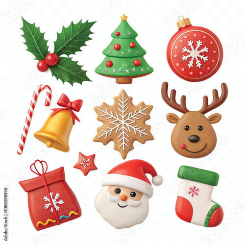 abstract 3d christmas and holiday Icon set png design 