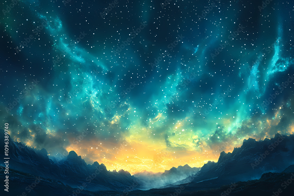Fototapeta premium Beautiful auroras accompanied a huge and beautiful starry sky. A starry sky conceals nothing. The picture should have layers, a sense of depth, a sense of detail, high-definition.